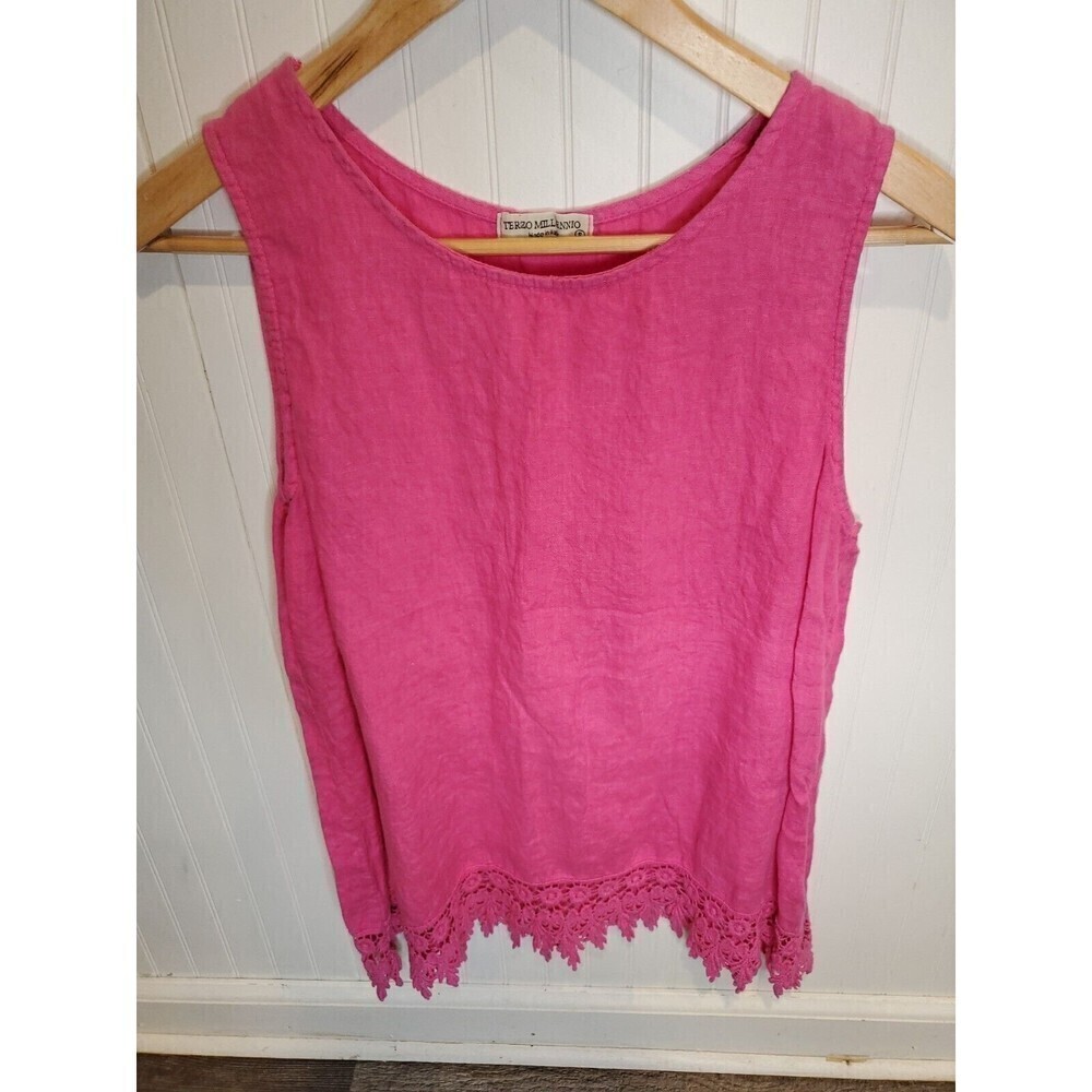 Italian LINEN Sleeveless Top Crochet Lace Woman's S  Terzo‎ Millennio